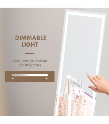 LED Lighted Full Length Mirror Dimmable Body Mirror White 40W x 2.9D x 150Hcm