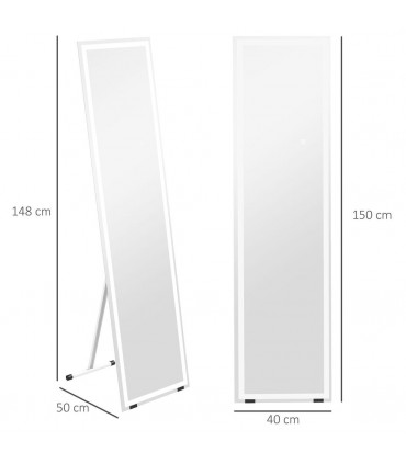 LED Lighted Full Length Mirror Dimmable Body Mirror White 40W x 2.9D x 150Hcm