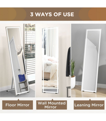 LED Lighted Full Length Mirror Dimmable Body Mirror White 40W x 2.9D x 150Hcm