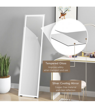 LED Lighted Full Length Mirror Dimmable Body Mirror White 40W x 2.9D x 150Hcm