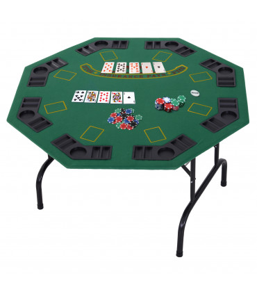 8 Player Folding Games Poker Table Chip Cup Holder Steel Base Felt  HOMCOM