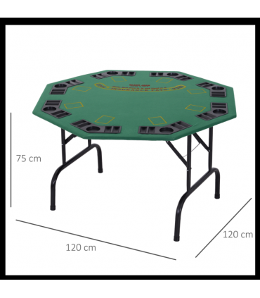 8 Player Folding Games Poker Table Chip Cup Holder Steel Base Felt  HOMCOM