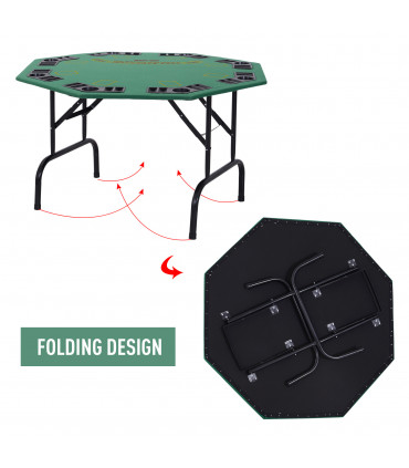 8 Player Folding Games Poker Table Chip Cup Holder Steel Base Felt  HOMCOM