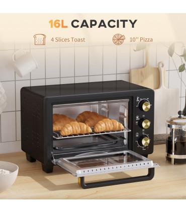 Countertop Oven 16L    Black Metal Stainless Steel Tempered Glass