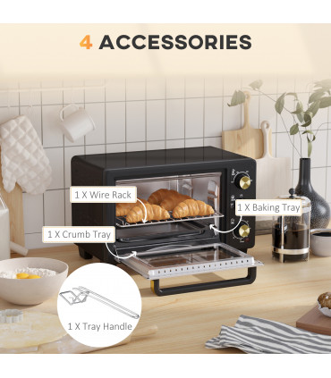 Countertop Oven 16L    Black Metal Stainless Steel Tempered Glass