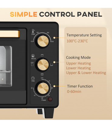 Countertop Oven 16L    Black Metal Stainless Steel Tempered Glass