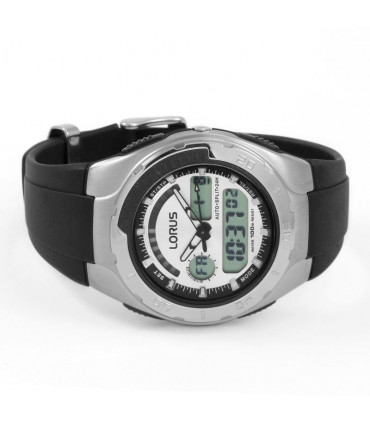 Lorus Mens Dual Time Black Strap Watch - R2389GX9