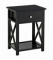 MDF 2-Tier Side Table w/ Drawer Black
