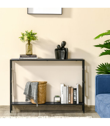 Console Table  2 Shelves MDF Steel Frame in Art Deco Square Style 76x106cm