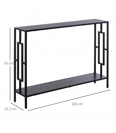Console Table  2 Shelves MDF Steel Frame in Art Deco Square Style 76x106cm