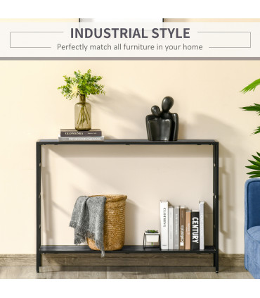 Console Table  2 Shelves MDF Steel Frame in Art Deco Square Style 76x106cm