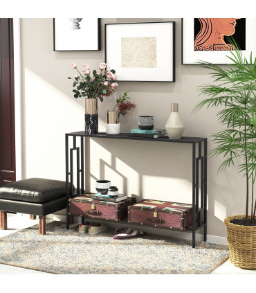 Console Table  2 Shelves MDF Steel Frame in Art Deco Square Style 76x106cm