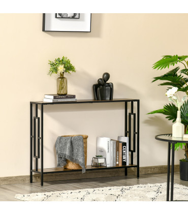 Industrial Console Table Desk with Metal Frame Rustic Brown Black