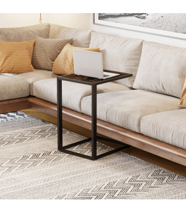 Steel Frame C-Shaped Side Table Brown