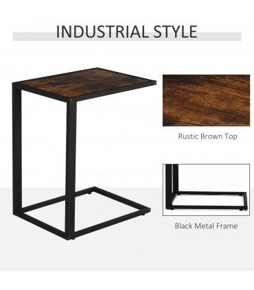 Steel Frame C-Shaped Side Table Brown