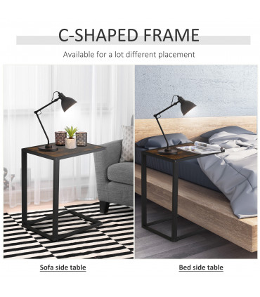 Steel Frame C-Shaped Side Table Brown