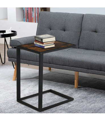 Steel Frame C-Shaped Side Table Brown