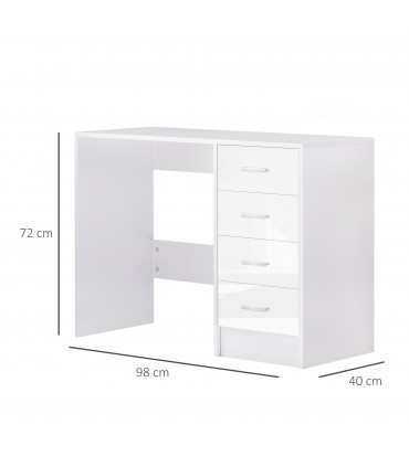 High Gloss 4 Drawers Table Vanity Dressing Drawer Computer PC Study White