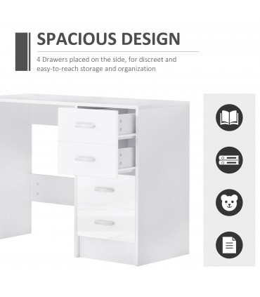 High Gloss 4 Drawers Table Vanity Dressing Drawer Computer PC Study White
