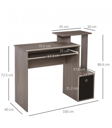 Computer Desk with Sliding Keyboard Tray Storage Drawer Shelf  Grey