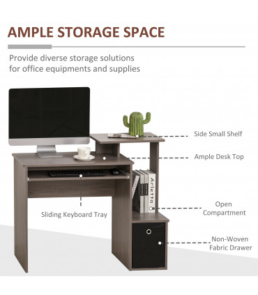 Computer Desk with Sliding Keyboard Tray Storage Drawer Shelf  Grey