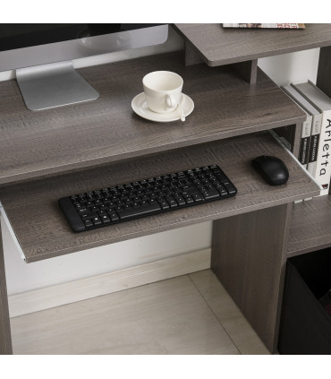 Computer Desk with Sliding Keyboard Tray Storage Drawer Shelf  Grey