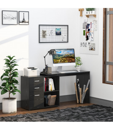 L Shape Computer Desk Workstation Home Office Drawer Shelf File Cabinet-Black