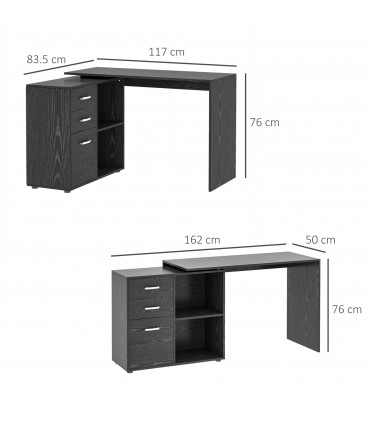L Shape Computer Desk Workstation Home Office Drawer Shelf File Cabinet-Black