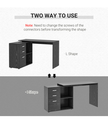 L Shape Computer Desk Workstation Home Office Drawer Shelf File Cabinet-Black