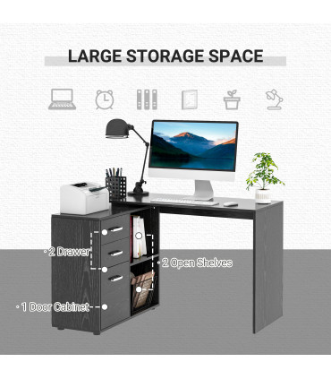 L Shape Computer Desk Workstation Home Office Drawer Shelf File Cabinet-Black