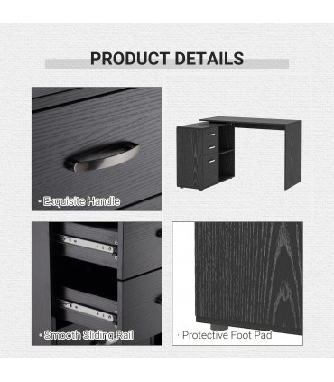 L Shape Computer Desk Workstation Home Office Drawer Shelf File Cabinet-Black