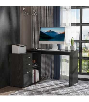 L Shape Computer Desk Workstation Home Office Drawer Shelf File Cabinet-Black