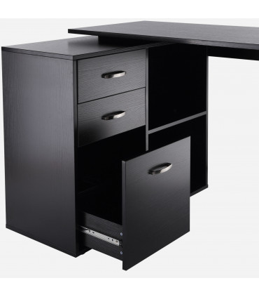 L Shape Computer Desk Workstation Home Office Drawer Shelf File Cabinet-Black