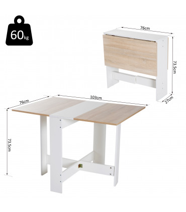 Drop Leaf Table Folding Dining Space Saving-Oak White Colour