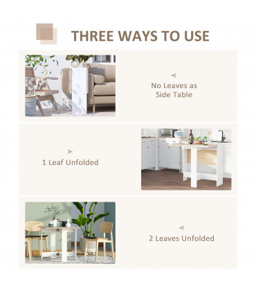 Drop Leaf Table Folding Dining Space Saving-Oak White Colour