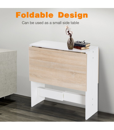 Drop Leaf Table Folding Dining Space Saving-Oak White Colour