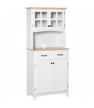 Kitchen Cupboard, Framed Glass Doors, 2 Drawers, Microwave Counter, White