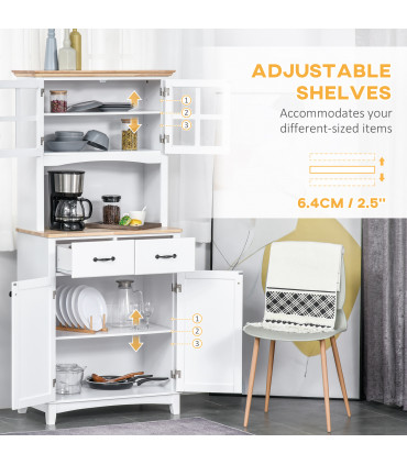 Kitchen Cupboard, Framed Glass Doors, 2 Drawers, Microwave Counter, White