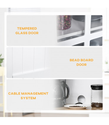 Kitchen Cupboard, Framed Glass Doors, 2 Drawers, Microwave Counter, White