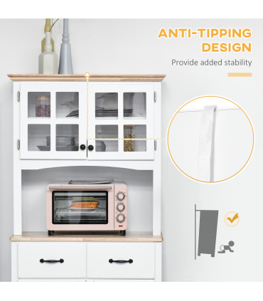 Kitchen Cupboard, Framed Glass Doors, 2 Drawers, Microwave Counter, White