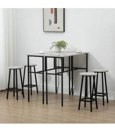 6-Piece Bar Table Set, 2 Breakfast Tables with 4 Stools,Grey