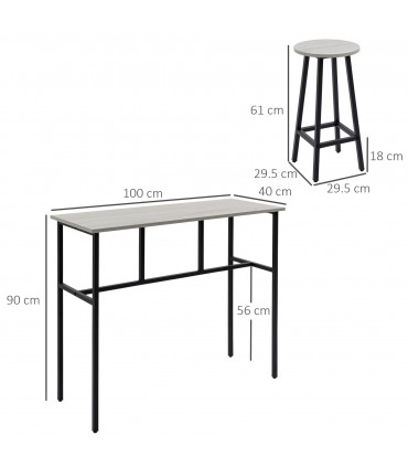 6-Piece Bar Table Set, 2 Breakfast Tables with 4 Stools,Grey