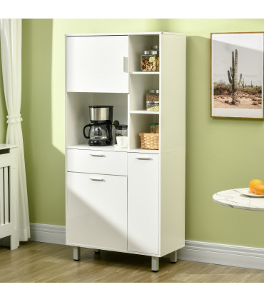 Kitchen Cupboard, Storage Cabinet with Shelves and Drawer, 166cm, White