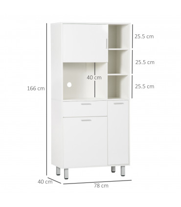 Kitchen Cupboard, Storage Cabinet with Shelves and Drawer, 166cm, White