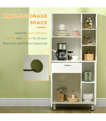 Kitchen Cupboard, Storage Cabinet with Shelves and Drawer, 166cm, White