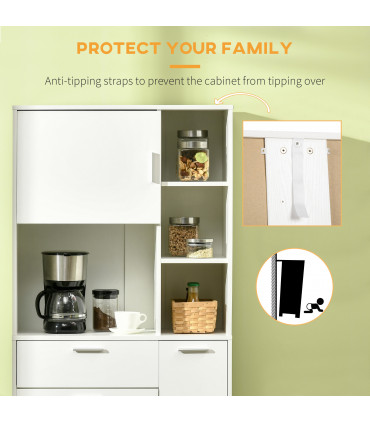 Kitchen Cupboard, Storage Cabinet with Shelves and Drawer, 166cm, White