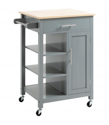 Kitchen Trolley Utility Cart on Wheels with Open Shelf & Storage Drawer Grey