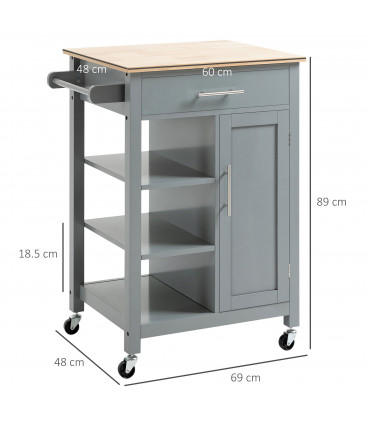 Kitchen Trolley Utility Cart on Wheels with Open Shelf & Storage Drawer Grey