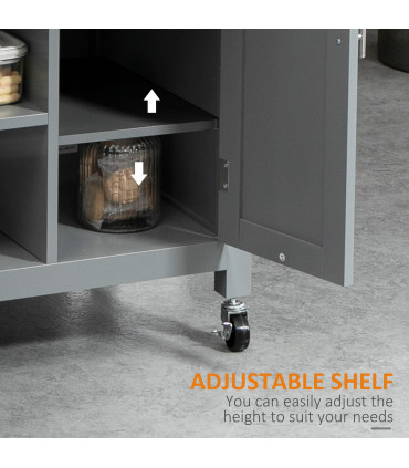 Kitchen Trolley Utility Cart on Wheels with Open Shelf & Storage Drawer Grey
