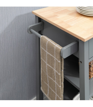 Kitchen Trolley Utility Cart on Wheels with Open Shelf & Storage Drawer Grey